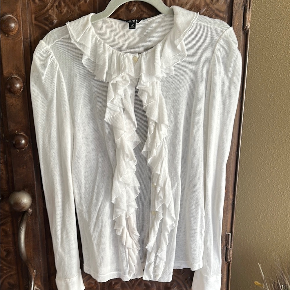 Ralph Lauren Elegant White Ruffled sheet cardigan
